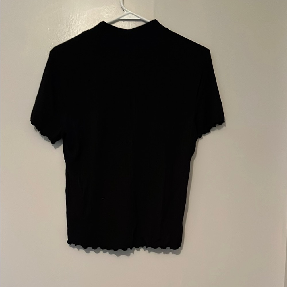 Black Fitted Ribbed Short Sleeve Top - Picture 6 of 7